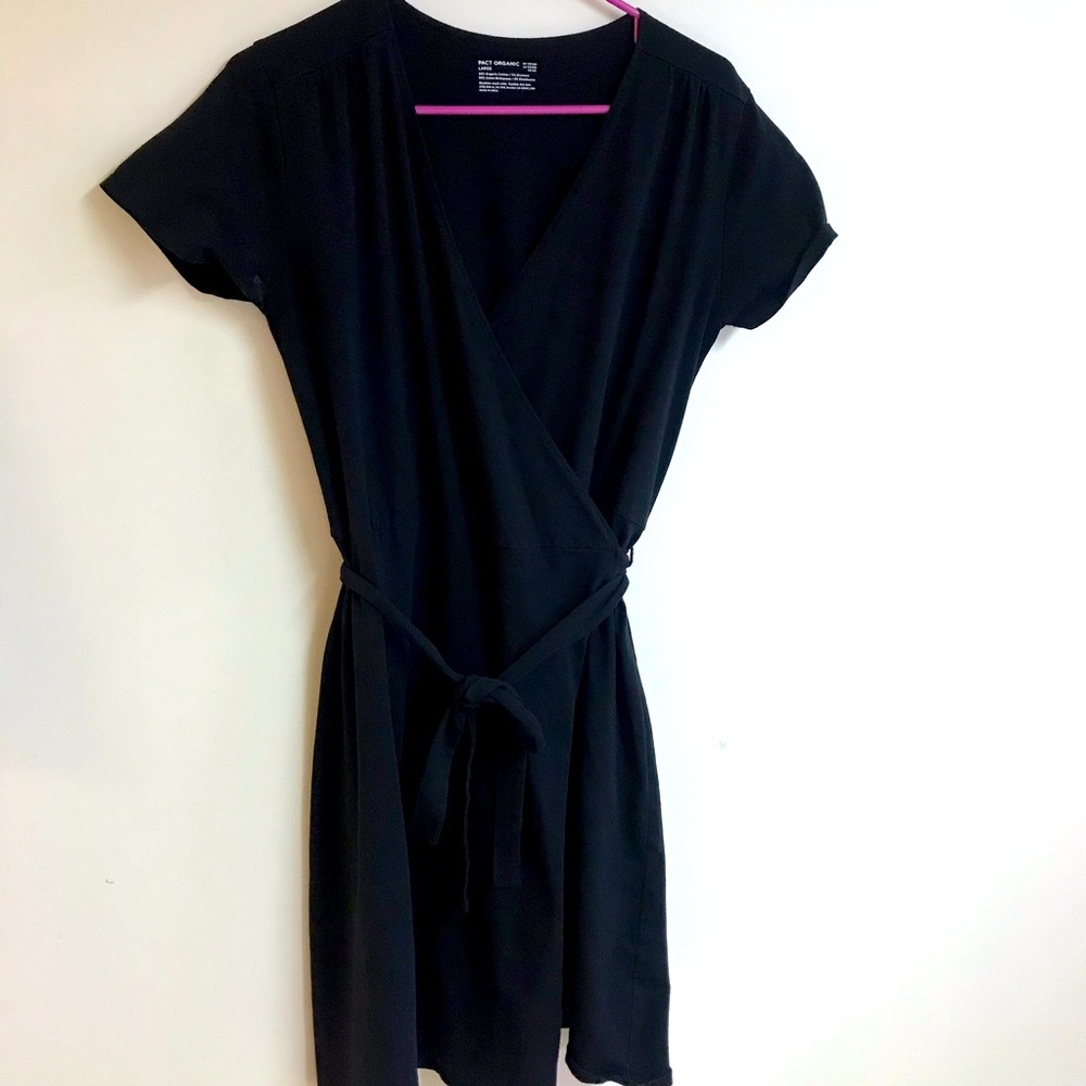 PACT Organic cotton black wrap dress LBD